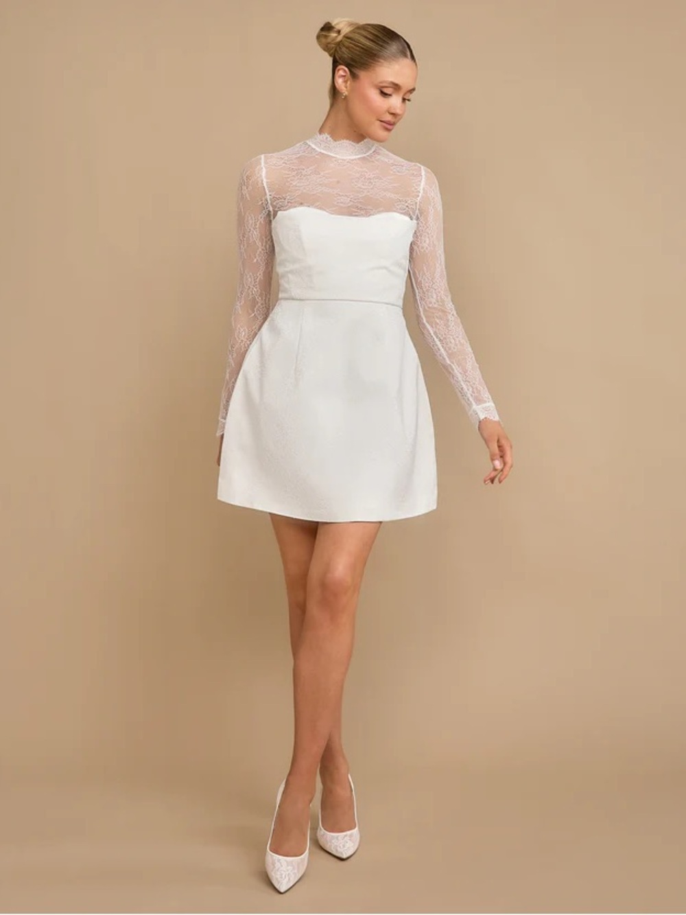 Six Stories White Lace High-Neck Mini Dress